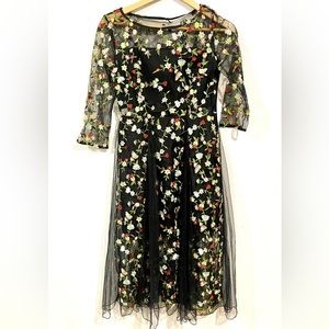 sheer dress black cottage core Embroidered Floral festive Women’s S no brand tag
